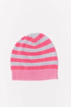 Baby Cashmere Beanie In Fairy, Pink Blue Stripe
