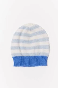 Baby Cashmere Beanie In Lagoon, Blue White Stripe