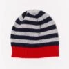 Baby Cashmere Beanie In Rouge, Navy Grey Stripe