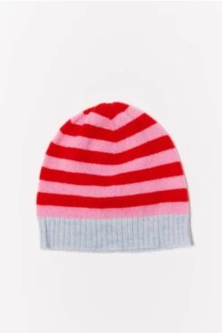 Baby Cashmere Beanie In Water, Pink Red Stripe