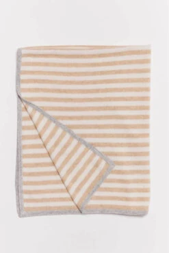 Baby Cashmere Blanket In Grey, Beige White Stripe
