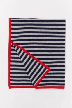 Baby Cashmere Blanket In Rouge, Navy Grey Stripe