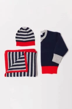 Baby Cashmere Blanket In Rouge, Navy Grey Stripe -Deux Amies Shop alessandra accessory baby cashmere blanket in rouge 31071374770230