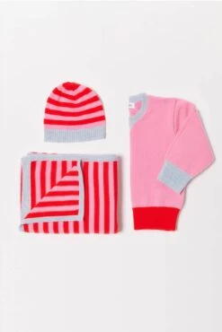 Baby Cashmere Blanket In Water, Pink Red Stripe -Deux Amies Shop alessandra accessory baby cashmere blanket in water 31071375491126
