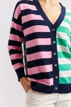 Bon Bon Cotton Cardi In Navy/Emerald