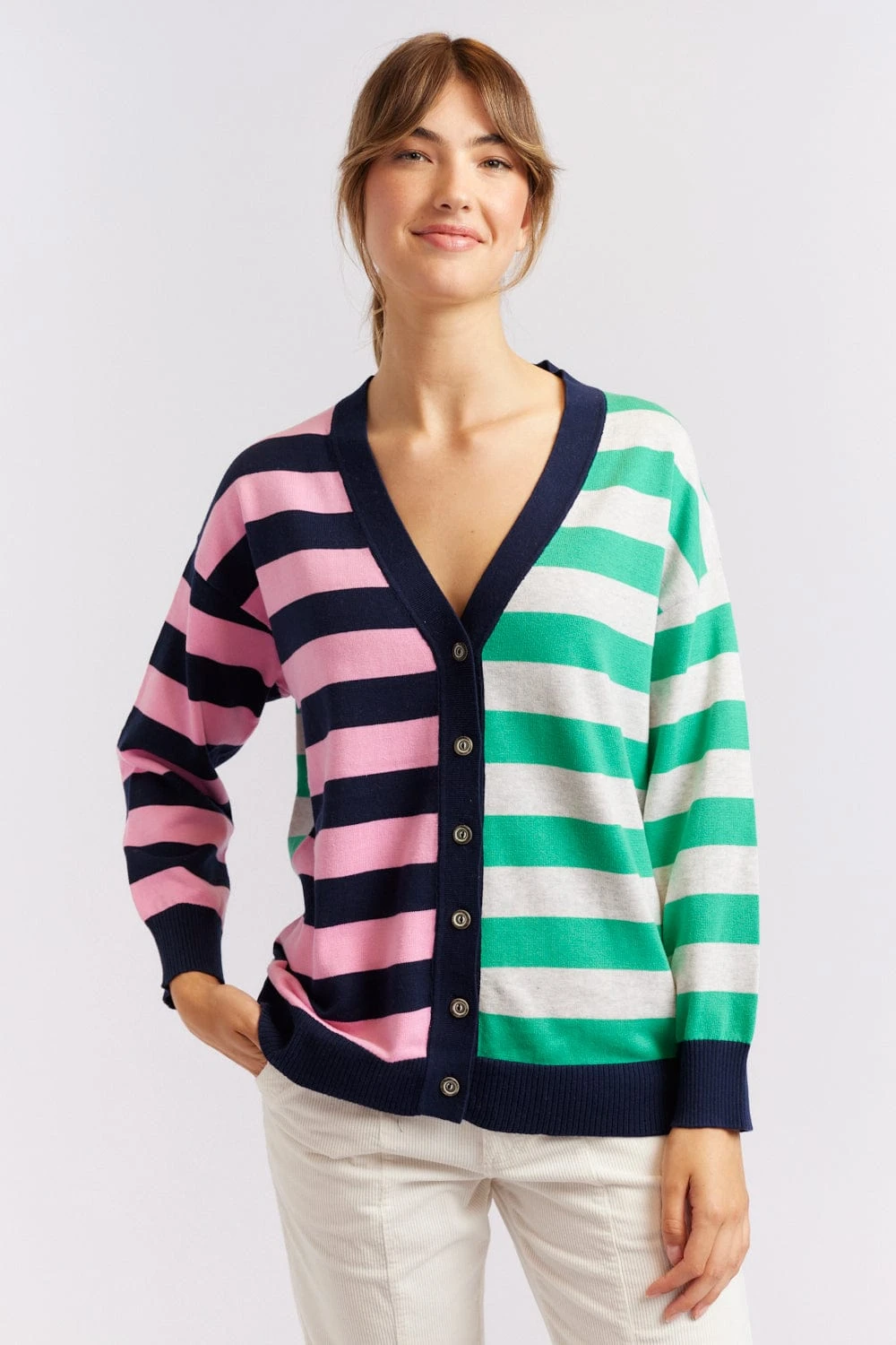 Bon Bon Cotton Cardi In Navy/Emerald 2 Bon Bon Cotton Cardi In Navy/Emerald - Image 2