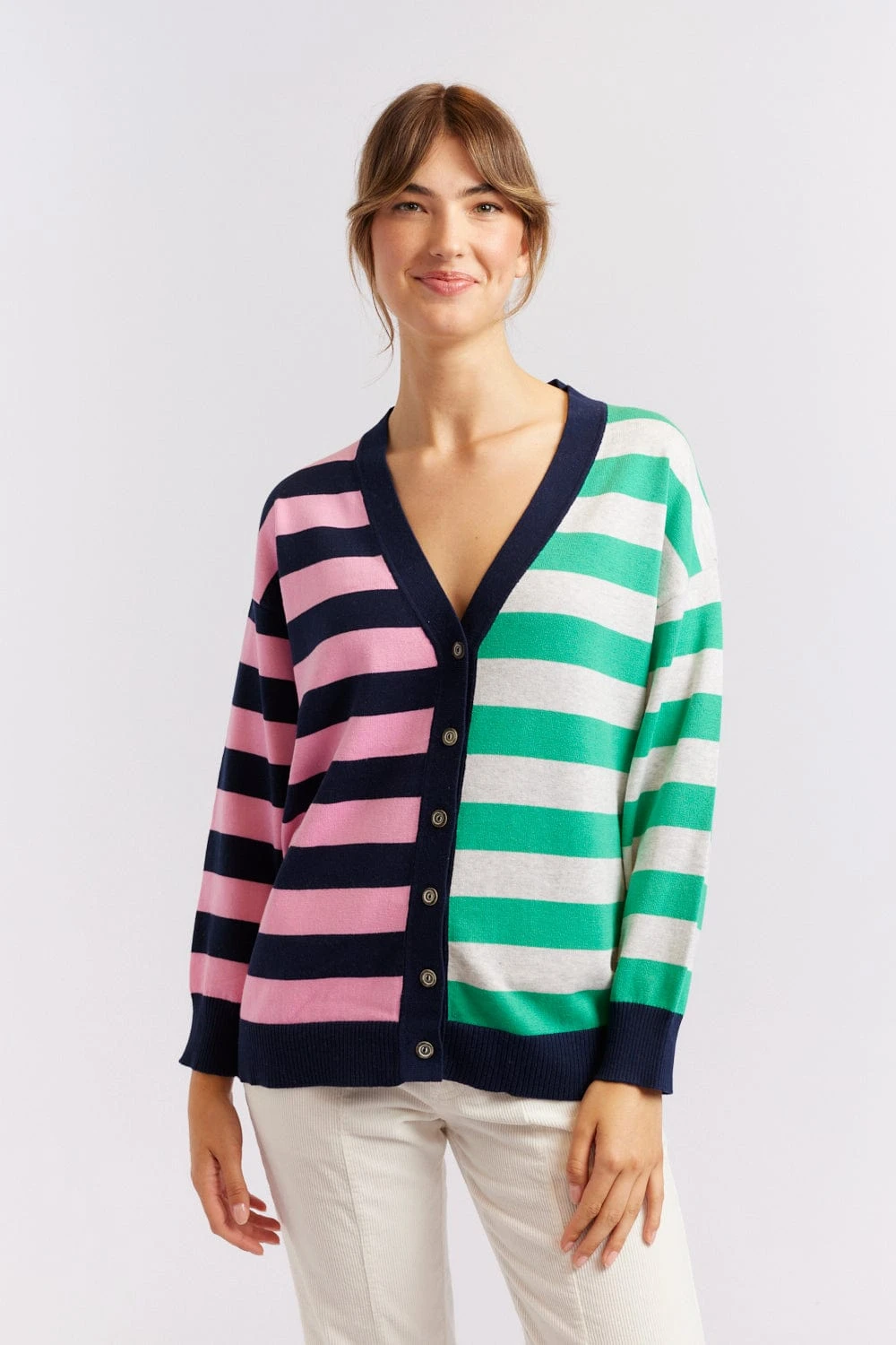 Bon Bon Cotton Cardi In Navy/Emerald 5 Bon Bon Cotton Cardi In Navy/Emerald - Image 5