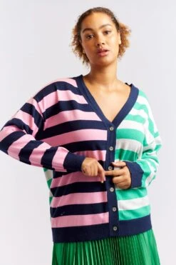 Bon Bon Cotton Cardi In Navy/Emerald 11 Bon Bon Cotton Cardi In Navy/Emerald -Deux Amies Shop alessandra cashmere cardigan bon bon cotton cardi in navy emerald 40439228793126