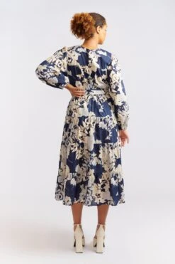 Jitterbug Cotton Silk Dress In Navy Aster -Deux Amies Shop alessandra cashmere dresses jitterbug cotton silk dress in navy aster 40461763903782