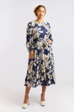 Jitterbug Cotton Silk Dress In Navy Aster