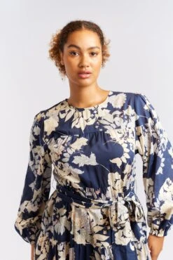 Jitterbug Cotton Silk Dress In Navy Aster -Deux Amies Shop alessandra cashmere dresses jitterbug cotton silk dress in navy aster 40461764067622