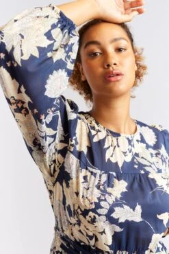 Jitterbug Cotton Silk Dress In Navy Aster -Deux Amies Shop alessandra cashmere dresses jitterbug cotton silk dress in navy aster 40461764133158