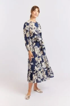 Jitterbug Cotton Silk Dress In Navy Aster -Deux Amies Shop alessandra cashmere dresses jitterbug cotton silk dress in navy aster 40461765574950