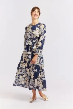 Jitterbug Cotton Silk Dress In Navy Aster -Deux Amies Shop alessandra cashmere dresses jitterbug cotton silk dress in navy aster 40461765640486