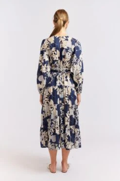 Jitterbug Cotton Silk Dress In Navy Aster -Deux Amies Shop alessandra cashmere dresses jitterbug cotton silk dress in navy aster 40461765673254