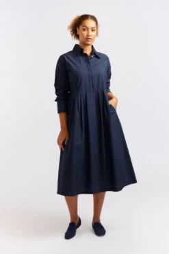 Juniper Poplin Dress In Navy -Deux Amies Shop alessandra cashmere dresses juniper poplin dress in navy 40460797215014