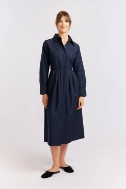 Juniper Poplin Dress In Navy -Deux Amies Shop alessandra cashmere dresses juniper poplin dress in navy 40460798525734
