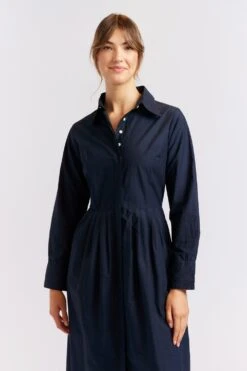 Juniper Poplin Dress In Navy -Deux Amies Shop alessandra cashmere dresses juniper poplin dress in navy 40460798624038