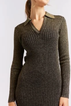 Luna Knit Dress In Black Lurex -Deux Amies Shop alessandra cashmere dresses luna knit dress in black lurex 40439637082406