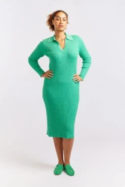 Luna Knit Dress In Emerald Lurex -Deux Amies Shop alessandra cashmere dresses luna knit dress in emerald lurex 40439644225830