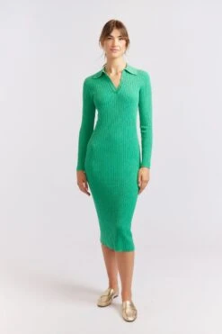 Luna Knit Dress In Emerald Lurex -Deux Amies Shop alessandra cashmere dresses luna knit dress in emerald lurex 40439644455206