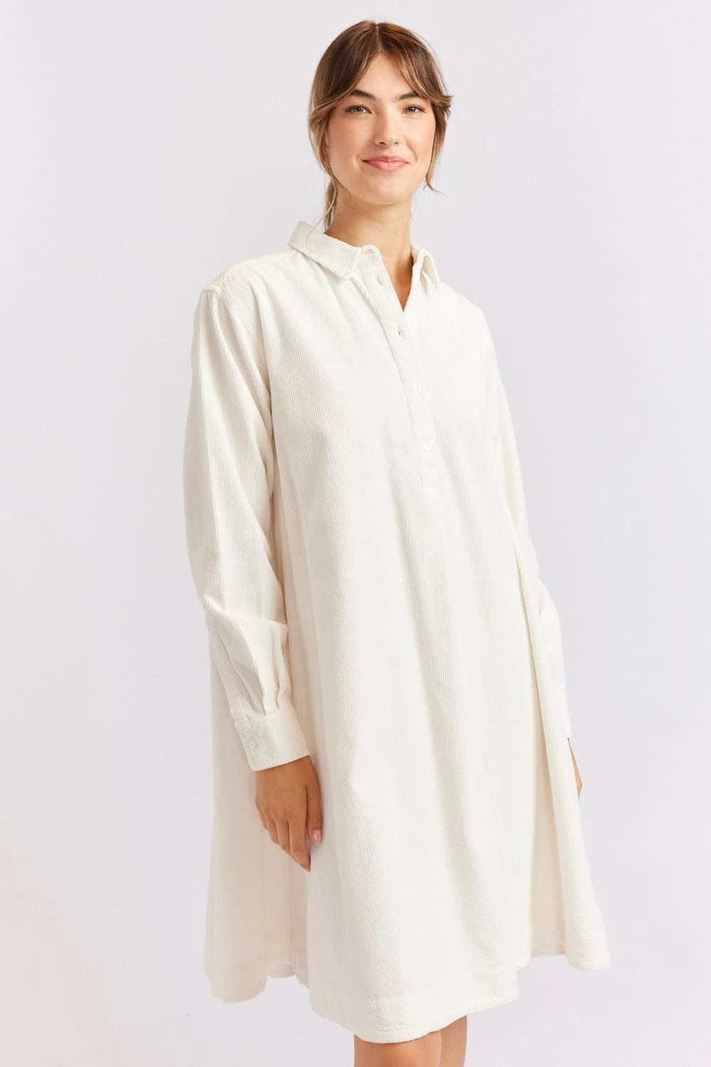 Overshirt Corduroy Dress In Ivory 2 Overshirt Corduroy Dress In Ivory - Image 2
