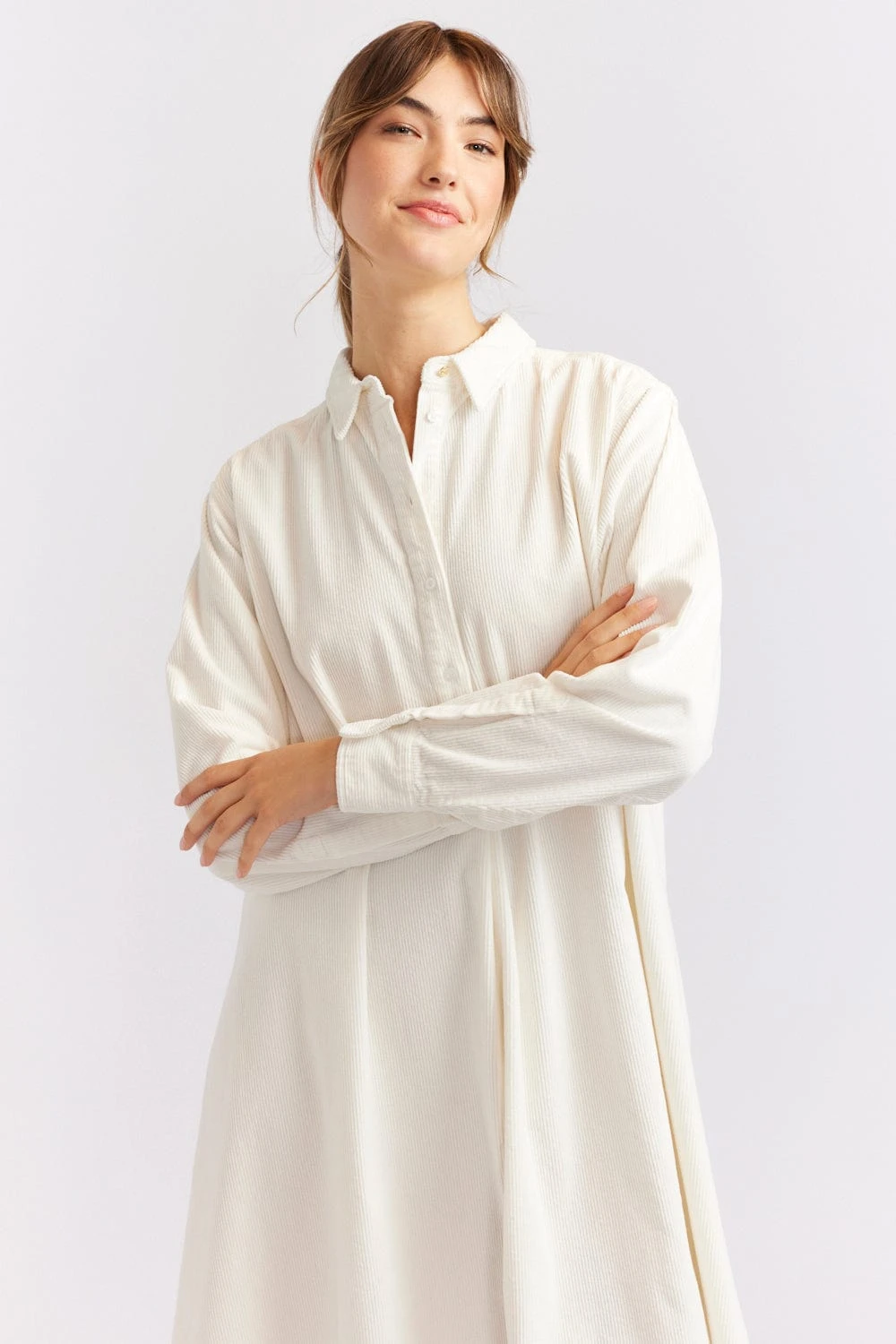Overshirt Corduroy Dress In Ivory 1 Overshirt Corduroy Dress In Ivory