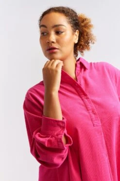 Overshirt Corduroy Dress In Magenta 14 Overshirt Corduroy Dress In Magenta -Deux Amies Shop alessandra cashmere dresses overshirt corduroy dress in magenta 40424999780646