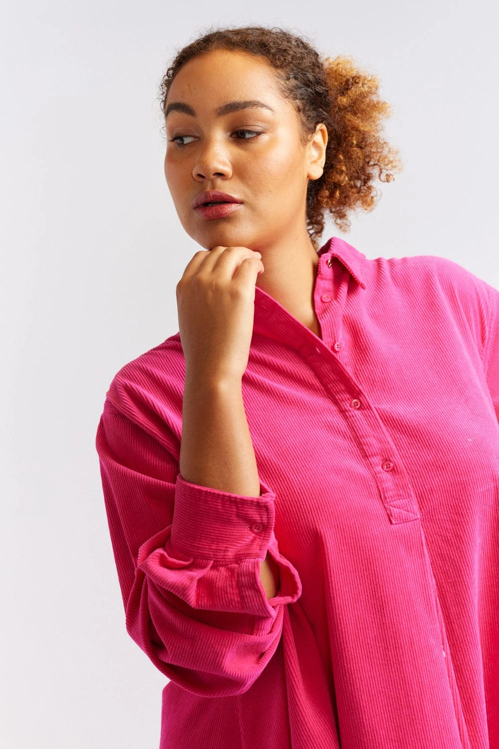 Overshirt Corduroy Dress In Magenta 3 Overshirt Corduroy Dress In Magenta - Image 3