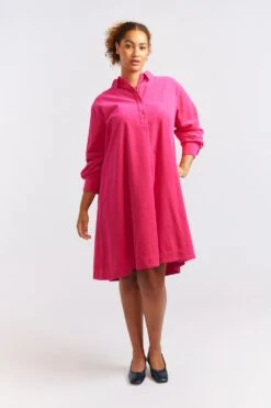 Overshirt Corduroy Dress In Magenta 17 Overshirt Corduroy Dress In Magenta -Deux Amies Shop alessandra cashmere dresses overshirt corduroy dress in magenta 40424999846182