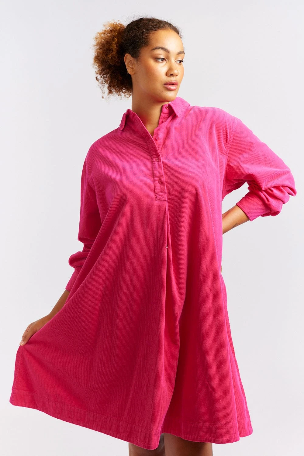 Overshirt Corduroy Dress In Magenta 1 Overshirt Corduroy Dress In Magenta