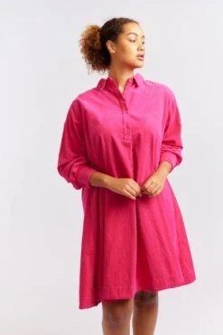 Overshirt Corduroy Dress In Magenta 18 Overshirt Corduroy Dress In Magenta -Deux Amies Shop alessandra cashmere dresses overshirt corduroy dress in magenta 40425000042790