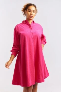 Overshirt Corduroy Dress In Magenta 16 Overshirt Corduroy Dress In Magenta -Deux Amies Shop alessandra cashmere dresses overshirt corduroy dress in magenta 40425000075558