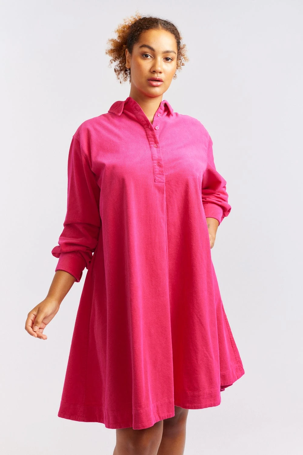 Overshirt Corduroy Dress In Magenta 5 Overshirt Corduroy Dress In Magenta - Image 5