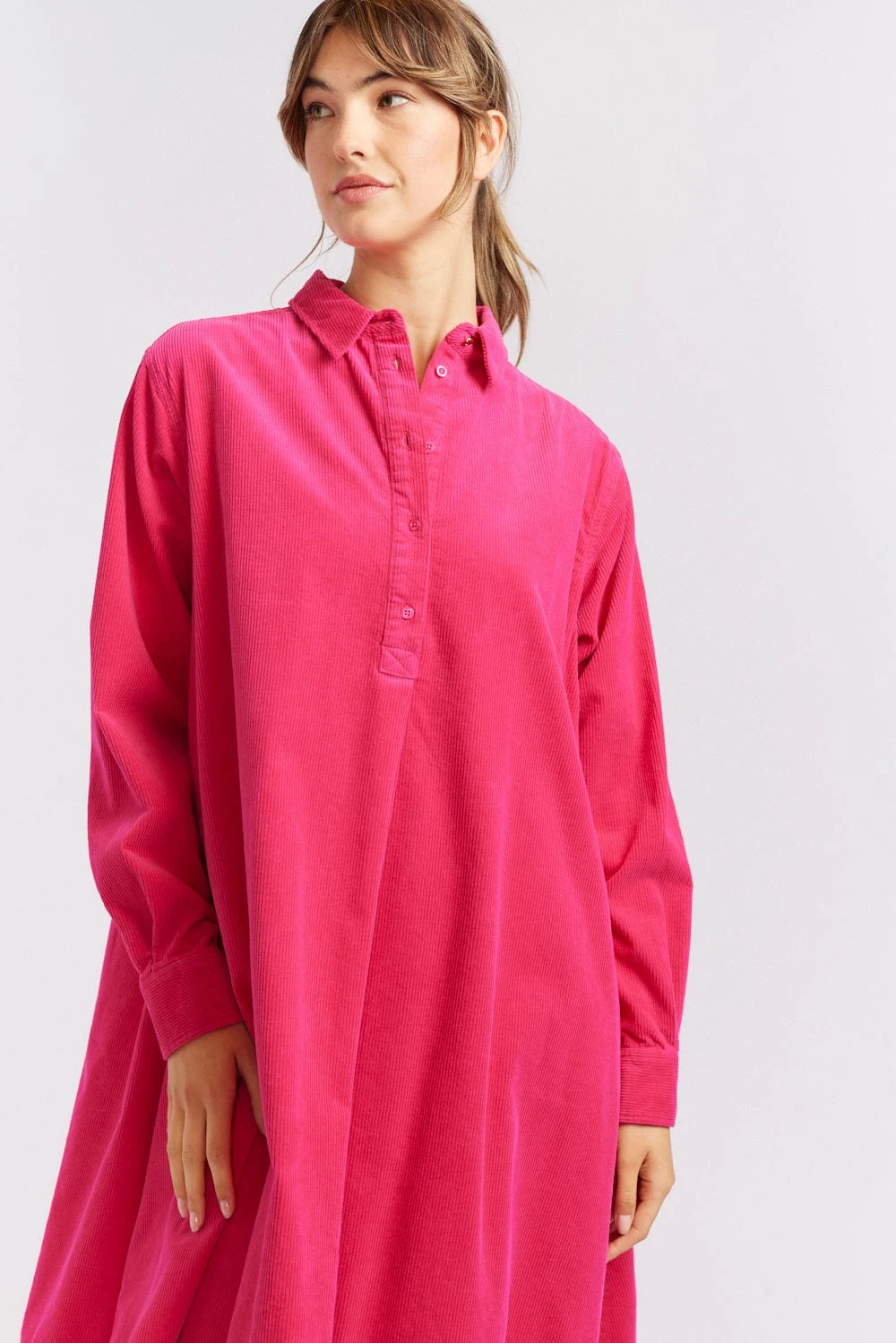 Overshirt Corduroy Dress In Magenta 4 Overshirt Corduroy Dress In Magenta - Image 4