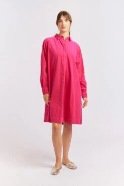 Overshirt Corduroy Dress In Magenta 21 Overshirt Corduroy Dress In Magenta -Deux Amies Shop alessandra cashmere dresses overshirt corduroy dress in magenta 40425000567078