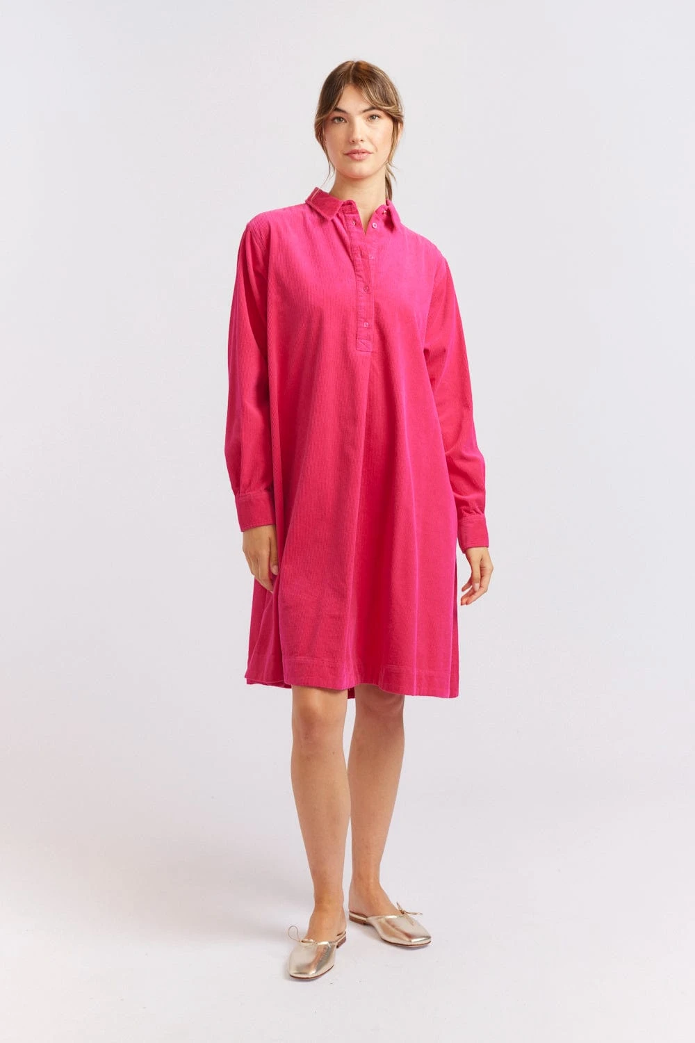 Overshirt Corduroy Dress In Magenta 10 Overshirt Corduroy Dress In Magenta - Image 10