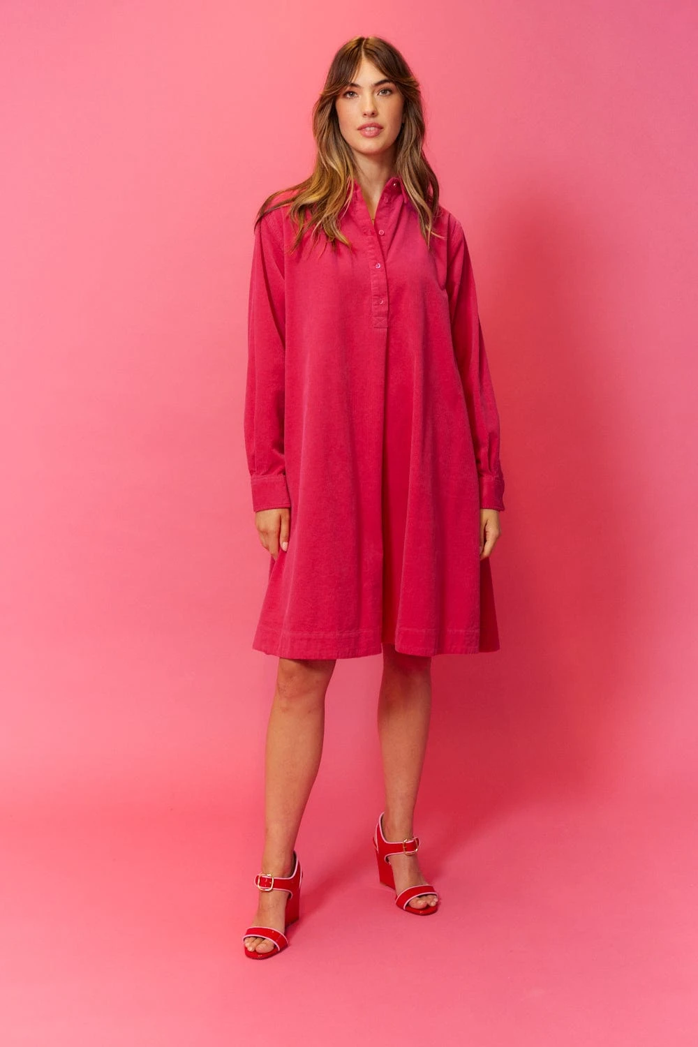 Overshirt Corduroy Dress In Magenta 11 Overshirt Corduroy Dress In Magenta - Image 11