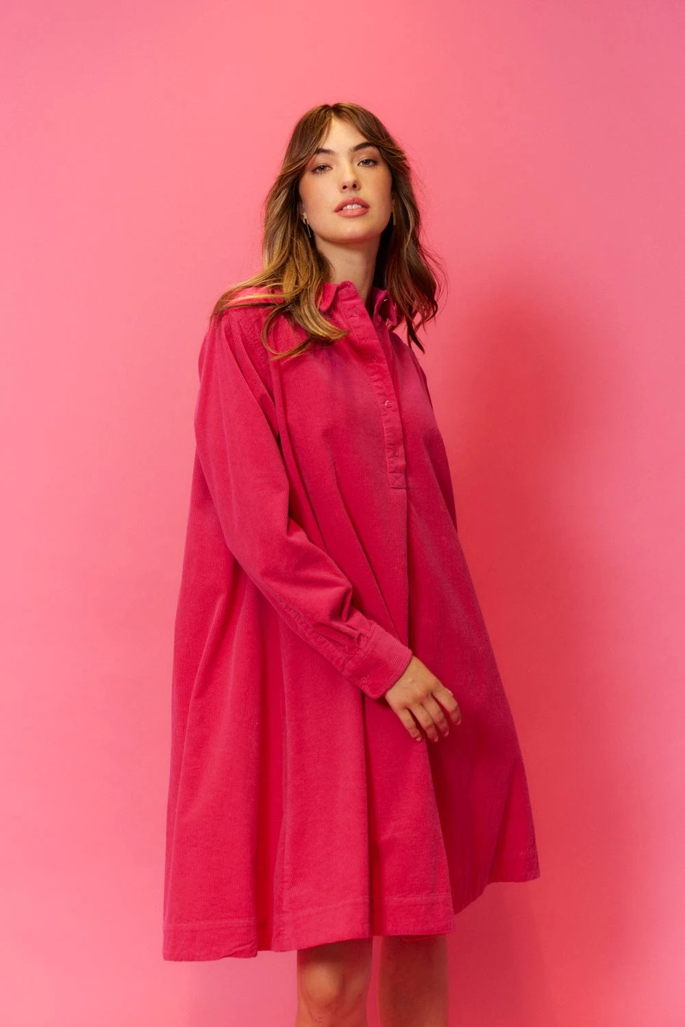 Overshirt Corduroy Dress In Magenta 2 Overshirt Corduroy Dress In Magenta - Image 2
