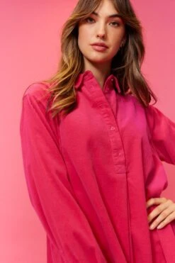 Overshirt Corduroy Dress In Magenta 23 Overshirt Corduroy Dress In Magenta -Deux Amies Shop alessandra cashmere dresses overshirt corduroy dress in magenta 40481349468454