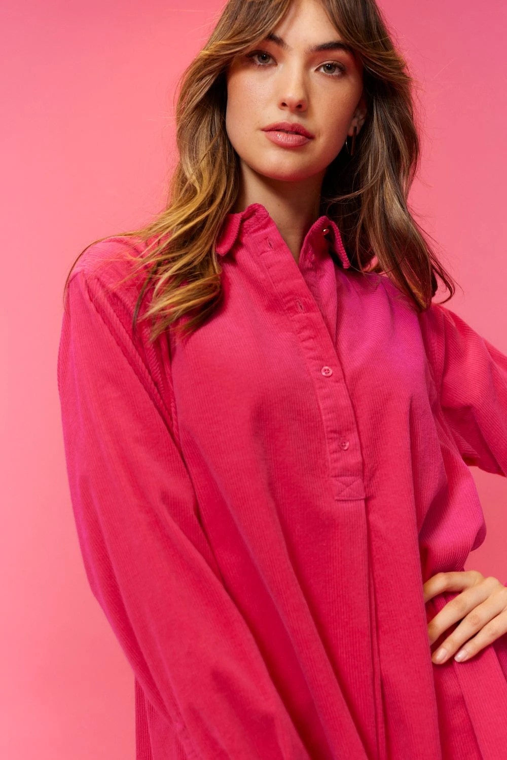 Overshirt Corduroy Dress In Magenta 12 Overshirt Corduroy Dress In Magenta - Image 12