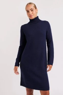Velma Knit Dress In Goodnight Navy -Deux Amies Shop alessandra cashmere dresses velma knit dress in goodnight 41691561984294