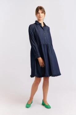 Willow Denim Dress In Indigo -Deux Amies Shop alessandra cashmere dresses willow denim dress in indigo 40438696902950