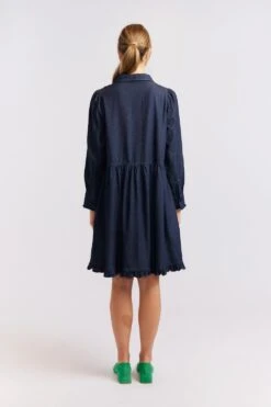 Willow Denim Dress In Indigo -Deux Amies Shop alessandra cashmere dresses willow denim dress in indigo 40438697001254