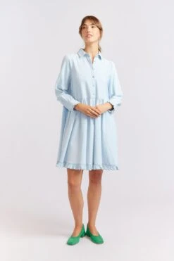 Willow Denim Dress In Pale Blue -Deux Amies Shop alessandra cashmere dresses willow denim dress in pale blue 40438704374054