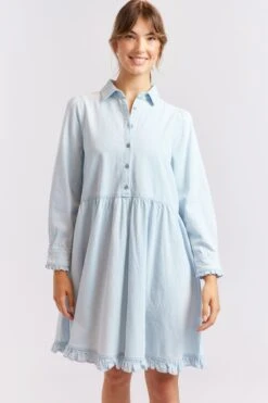 Willow Denim Dress In Pale Blue -Deux Amies Shop alessandra cashmere dresses willow denim dress in pale blue 40438704406822