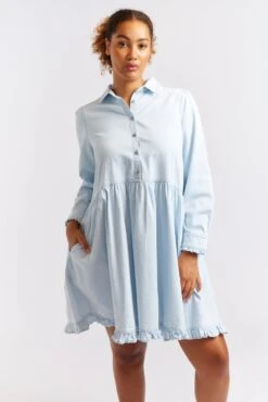 Willow Denim Dress In Pale Blue -Deux Amies Shop alessandra cashmere dresses willow denim dress in pale blue 40438707126566
