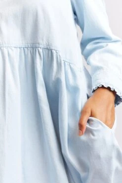 Willow Denim Dress In Pale Blue -Deux Amies Shop alessandra cashmere dresses willow denim dress in pale blue 40438707159334