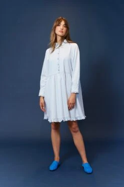 Willow Denim Dress In Pale Blue -Deux Amies Shop alessandra cashmere dresses willow denim dress in pale blue 40481356644646