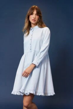 Willow Denim Dress In Pale Blue -Deux Amies Shop alessandra cashmere dresses willow denim dress in pale blue 40481356677414